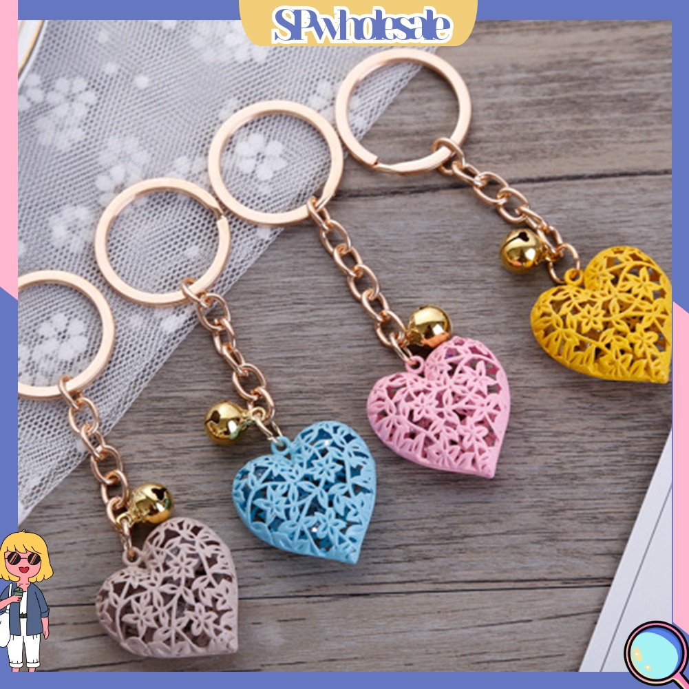 <SPwholesale> Móc Chìa Khóa Hình Trái Tim Khoét Rỗng Gắn Chuông Sành Điệu Unisex