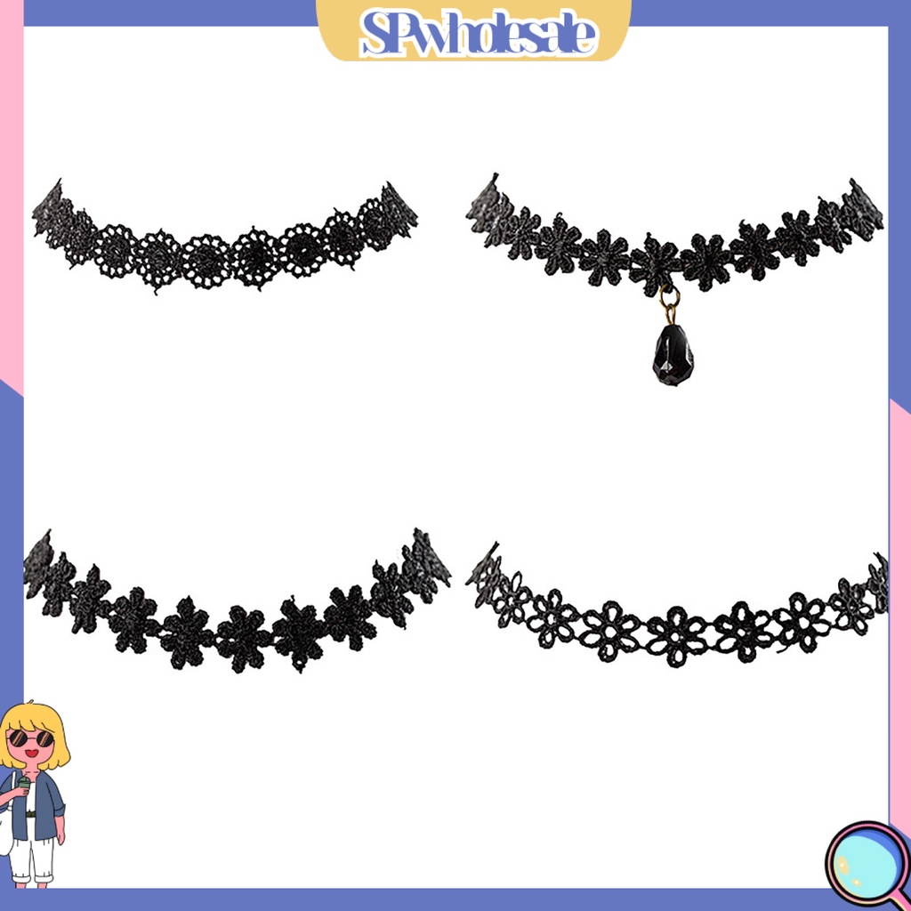 &lt;SPwholesale&gt; Set 12 Vòng Cổ Ren Hoa Đính Ngọc Trai Nhân Tạo Phong Cách Vintage