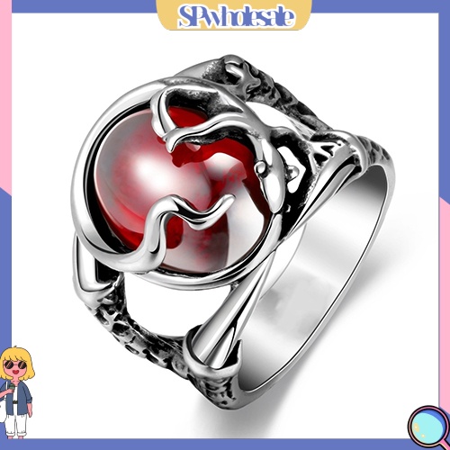 <SPwholesale> Nhẫn Hợp Kim Khắc Hình Tắc Kè Đính Đá Đỏ Thời Trang Cho Nam