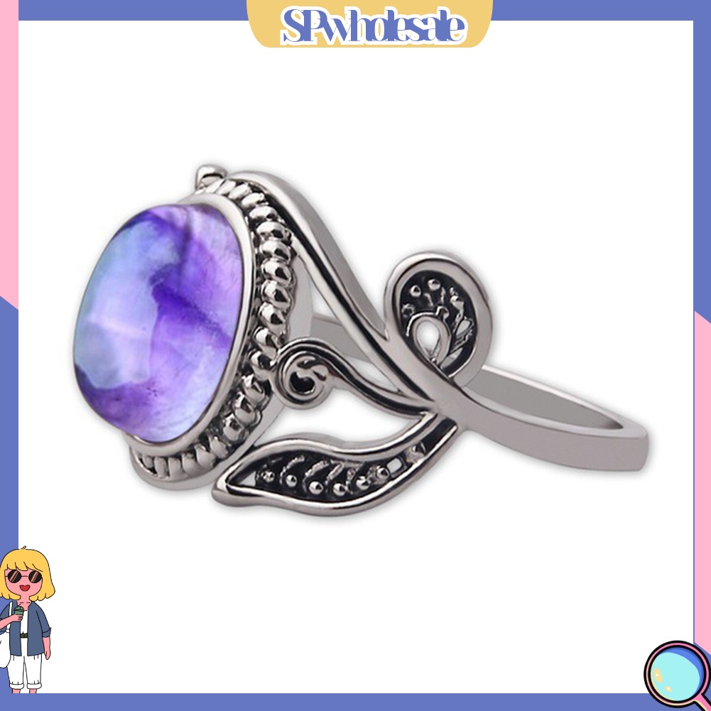 &lt;SPwholesale&gt; Nhẫn Hình Chiếc Lá Đính Đá Tím Phong Cách Cổ Điển Cho Nữ