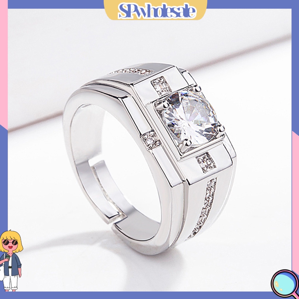 <SPwholesale> Nhẫn Hở Mạ Điện Khảm Đá Zircon Hình Học Sáng Bóng Trang Sức Không Gây Dị Ứng Trang Sức Làm Quà Tặng Cho Nam