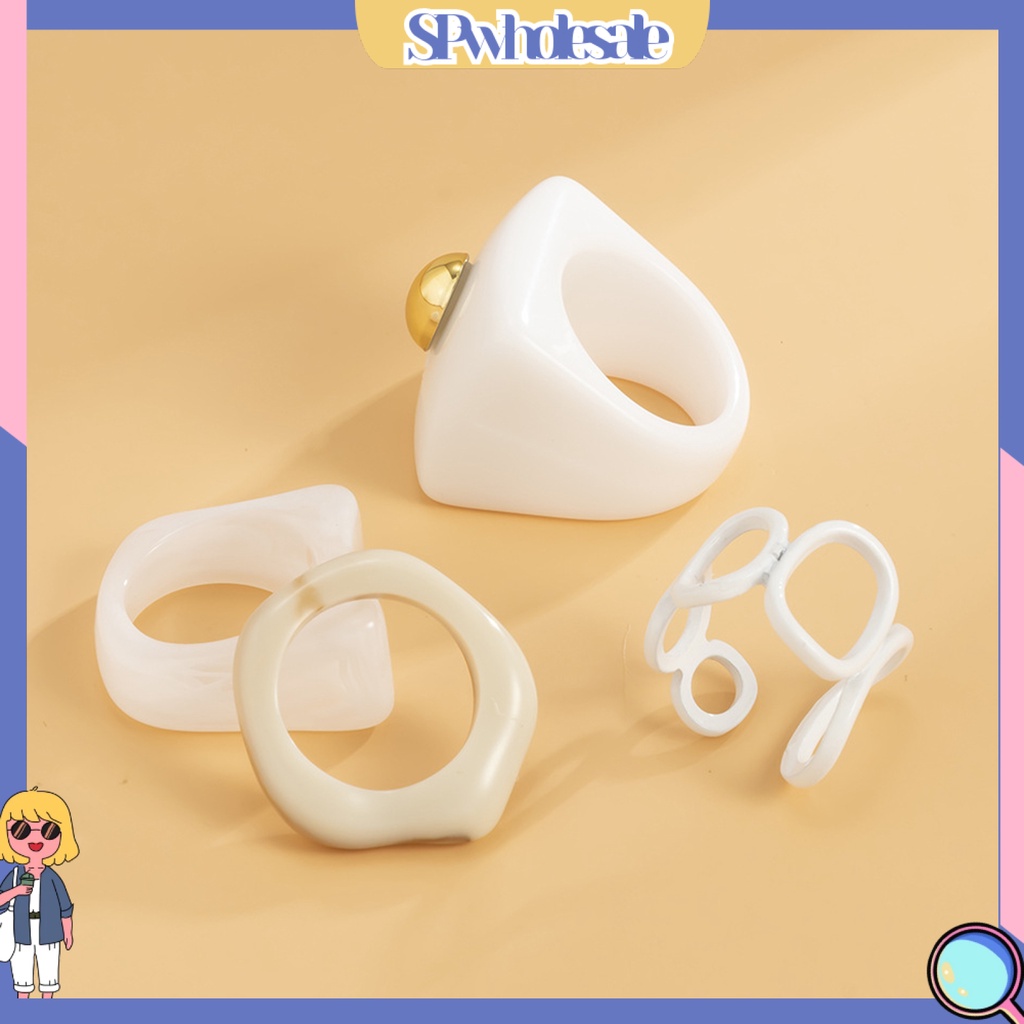 <SPwholesale> Bộ 4 Nhẫn Acrylic Phong Cách Vintage Dành Cho Nữ