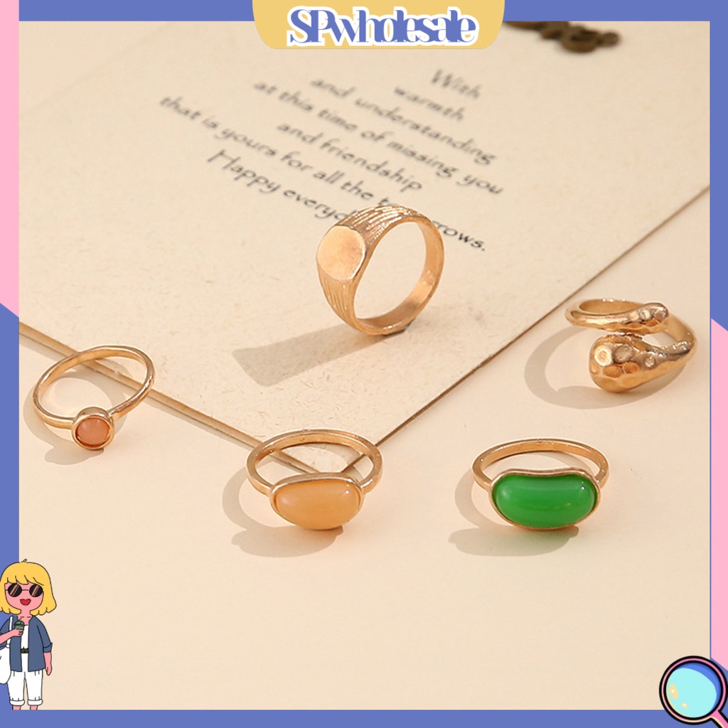 <SPwholesale> Bộ 5 Nhẫn Hợp Kim Đính Đá Quý Nhân Tạo Sang Trọng