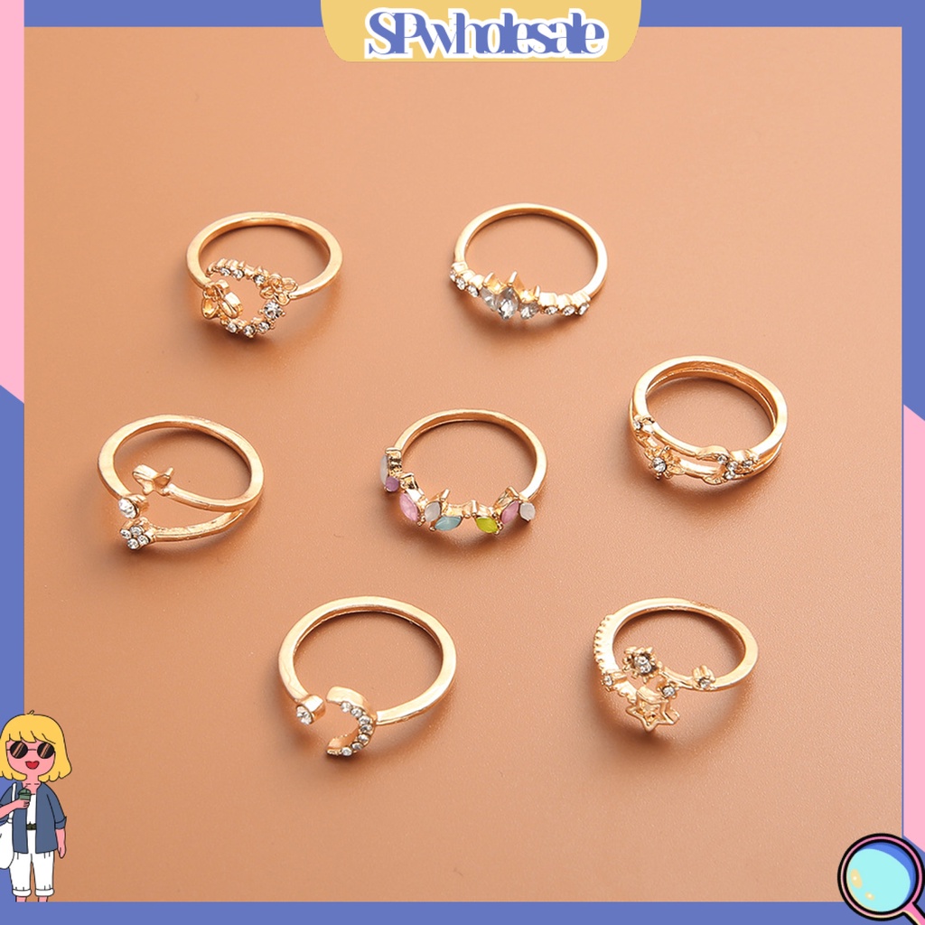 <SPwholesale> Set 7 Nhẫn Hở Hình Hoa Bướm Trọng Lượng Nhẹ Thoải Mái Không Dễ Vỡ