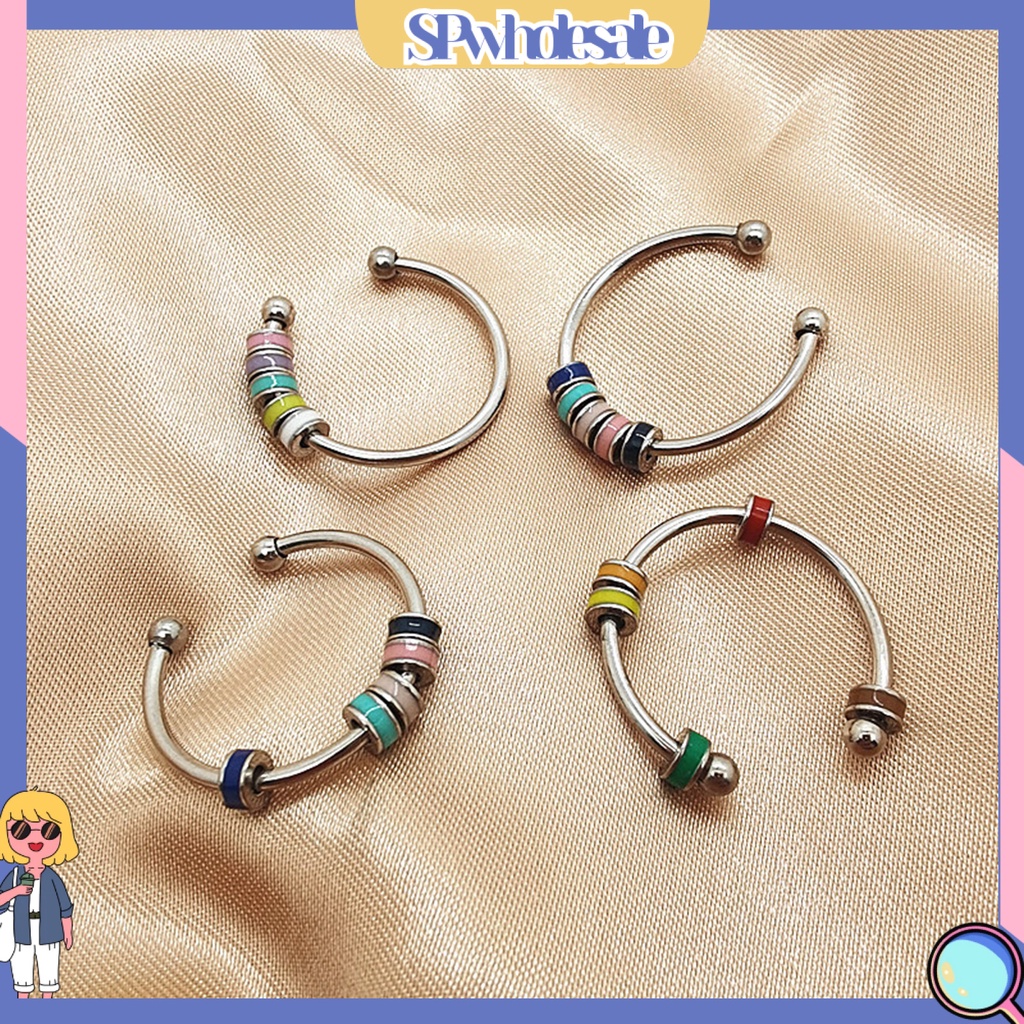 <SPwholesale> Nhẫn Hở Bằng Thép Không Gỉ Đính Hạt Resin Giải Tỏa Căng Thẳng Cho Văn Phòng