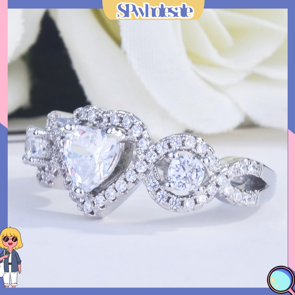 <SPwholesale> Nhẫn Đính Hôn Dạng Hở Không Phai Màu Đính Đá Bằng Đồng