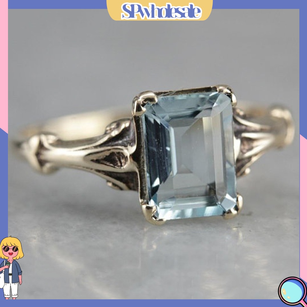 <SPwholesale> Nhẫn Đính Hôn Đính Đá Topaz Giả Hình Vuông Thanh Lịch Dành Cho Nữ