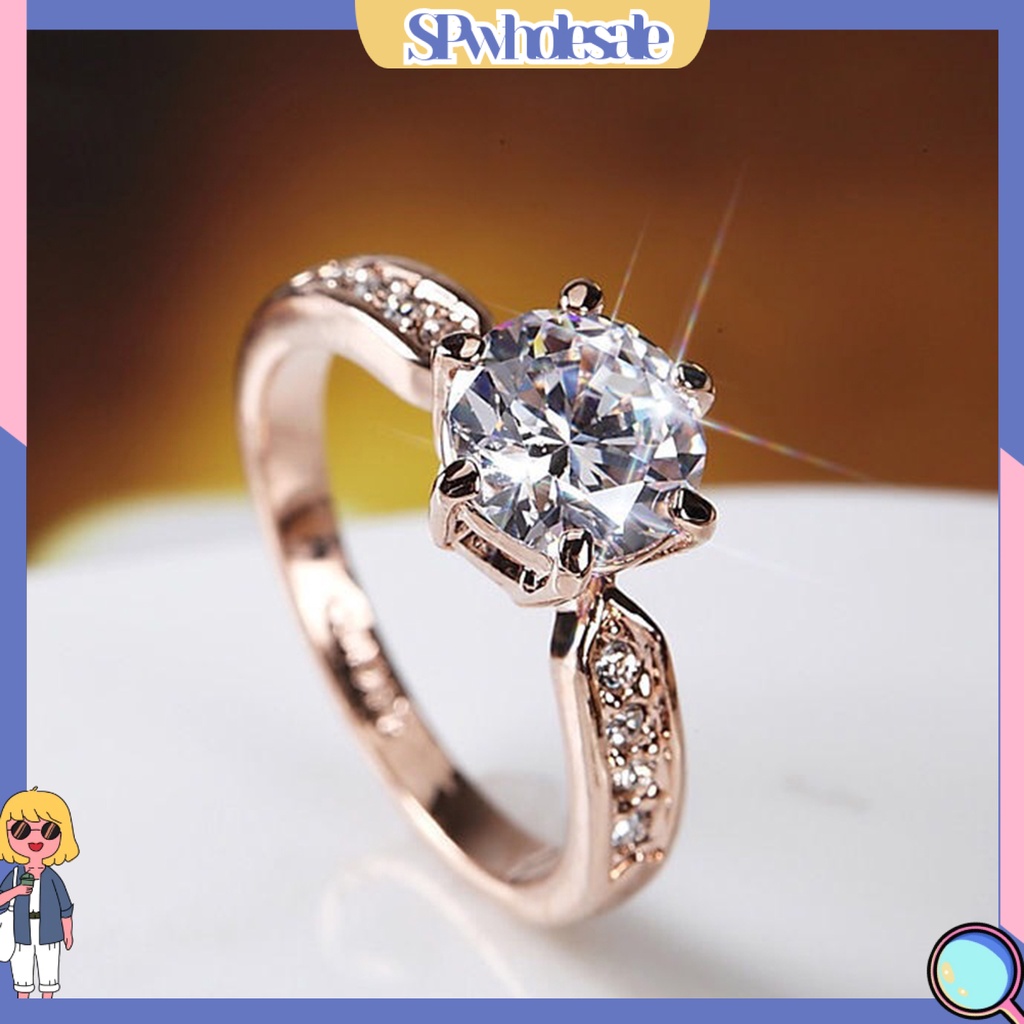 <SPwholesale> Nhẫn Mạ Bạc Đính Đá Kiểu Hình Học Sáng Bóng Không Phai Màu Trang Sức Cho Cô Dâu Đính Hôn Nữ