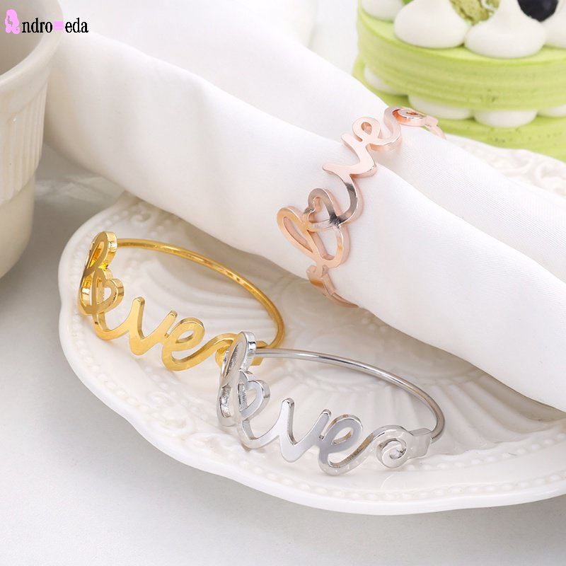 Nhẫn Khóa Khăn Ăn Bằng Kim Loại In Chữ Love Sang Trọng Trang Trí Bàn Tiệc Cưới / Gia Đình