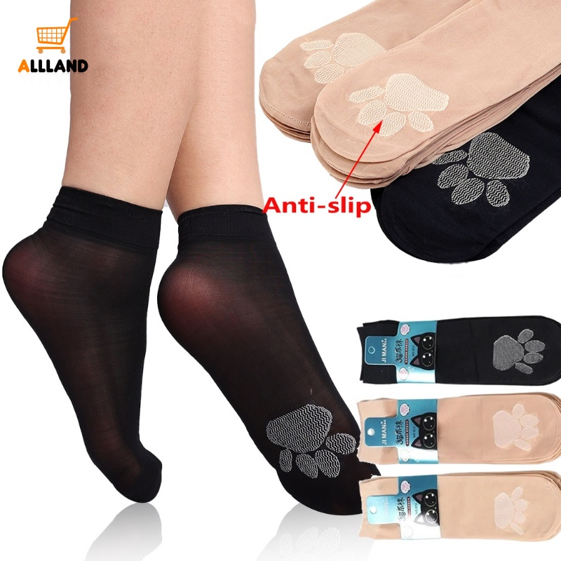 Vớ Lụa Nylon Ngắn Tới Mắt Cá Chân Chống Trượt In Hình Dấu Chân Mèo Dễ Thương Thời Trang Xuân Hè Cho Nữ