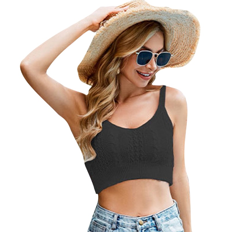 Áo Croptop Dệt Kim Hai Dây Cổ Chữ V Ôm Dáng Gợi Cảm Cho Nữ