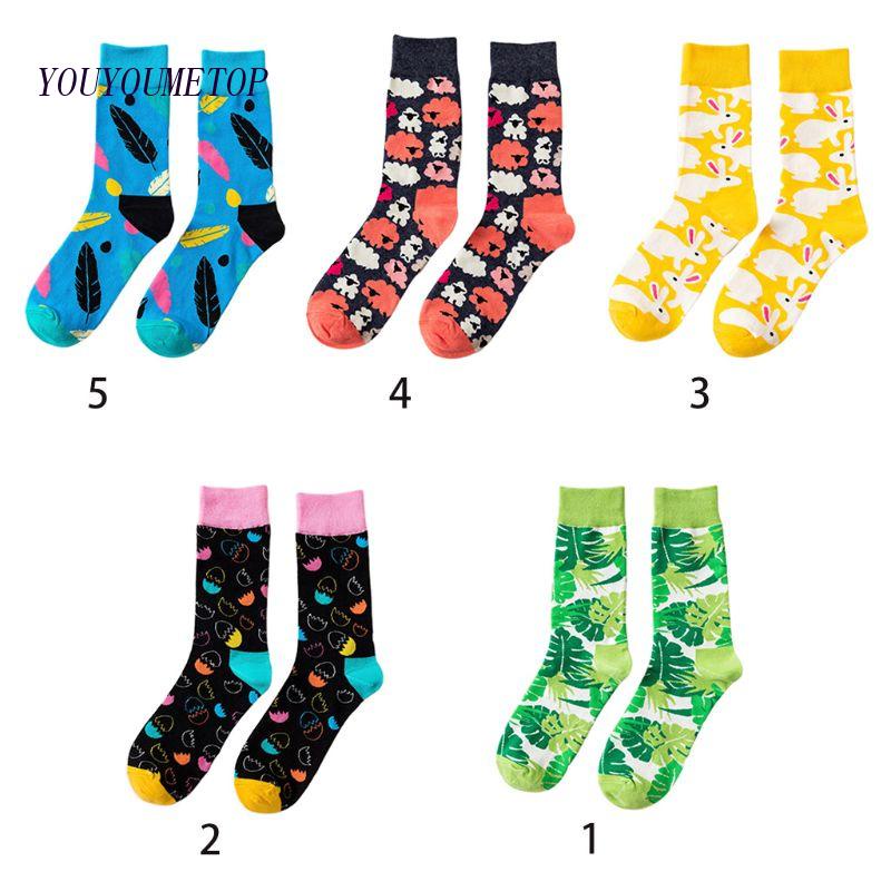 Youyo Đôi Vớ Cotton In Họa Tiết Hoạt Hình Vui Nhộn Nhiều Màu Sắc Phong Cách Harajuku Dành Cho Nam Nữ