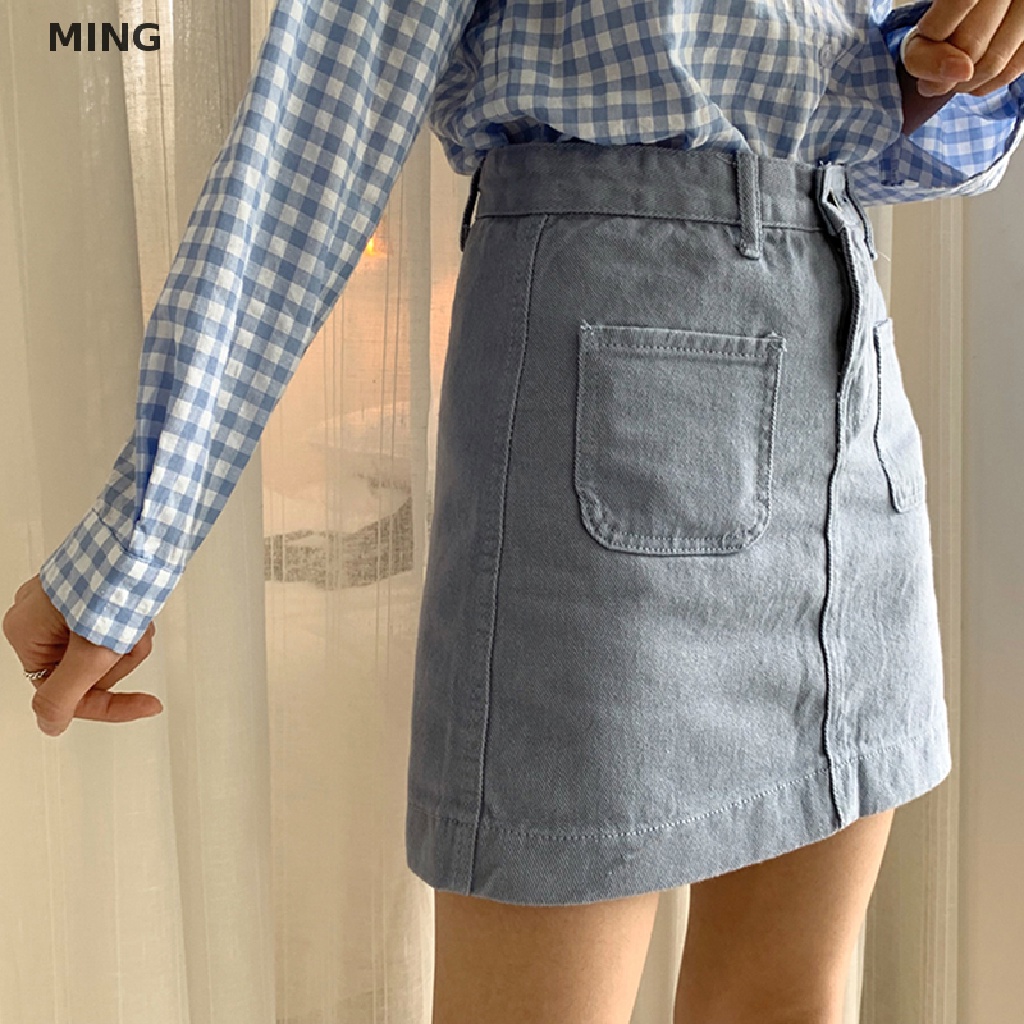 Chân Váy Jean Chữ A Lưng Cao Màu Trơn Thời Trang Cho Nữ