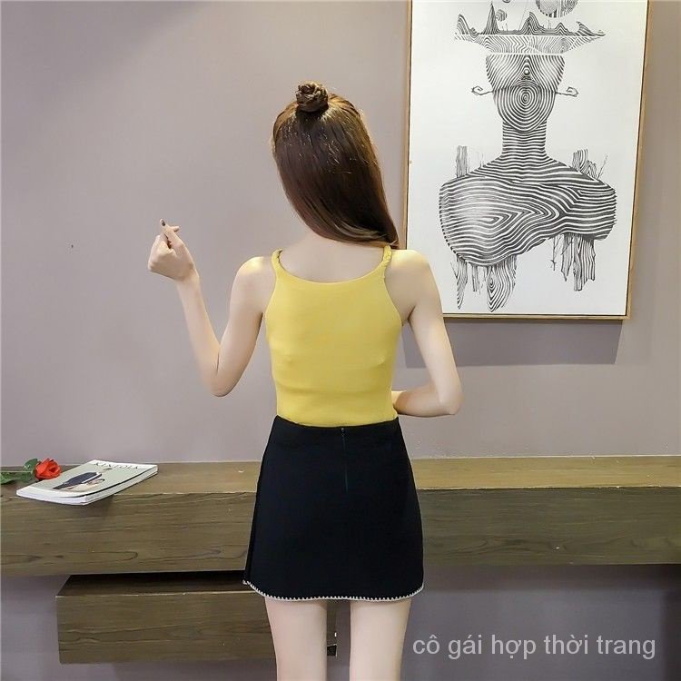 Áo Hai Dây Dệt Kim Dáng Ngắn Thời Trang Mùa Hè Phong Cách Hàn Quốc Cho Nữ