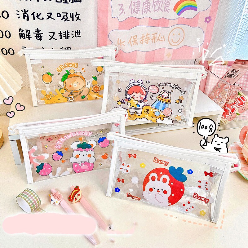 Túi Đựng Bút Bằng PVC Trong Suốt Cỡ Lớn In Hoạt Hình Dễ Thương Cho Học Sinh