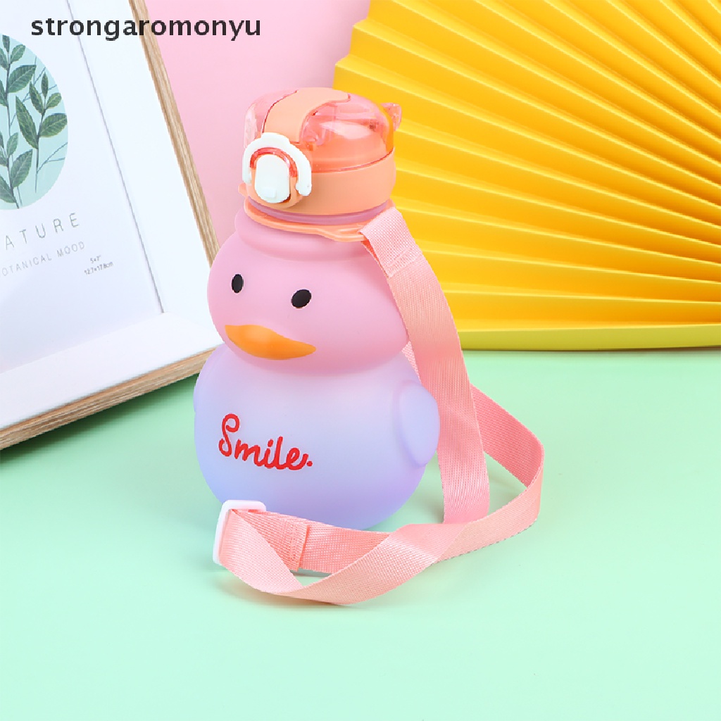 1 Bình Nước Hình Vịt Dễ Thương Kèm Ống Hút Và Dây Đeo Tùy Chỉnh Cho Học Sinh