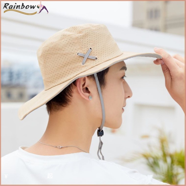 Mũ Rộng Vành Chống Nắng Bằng Cotton Phối Lưới Thoáng Khí Có Dây Đeo Điều Chỉnh Được Bảo Vệ Tia Uv