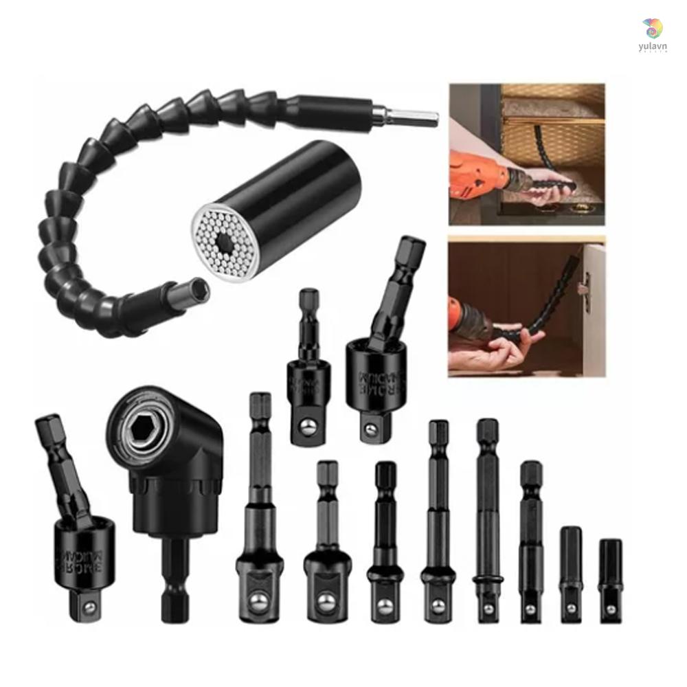 Bộ 14 Mũi Khoan Mở Rộng Linh Hoạt Kèm 105 Độ° Bộ Chuyển Đổi Ổ Cắm &amp; Tay Cầm Gắn Mũi Khoan Mở Rộng Thông Dụng