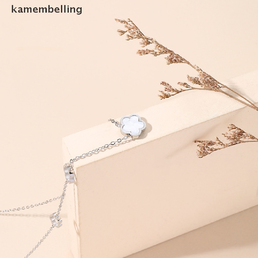 Vòng cổ Bằng Thép Titan Cao Cấp Mặt Hình Hoa Vỏ Sò Màu Trắng Thanh Lịch Thời Trang Cho Nữ