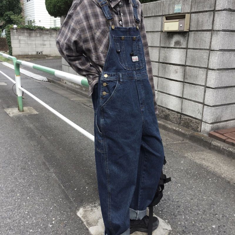 Quần Yếm Jean Dáng Rộng Phong Cách Retro Harajuku Cá Tính