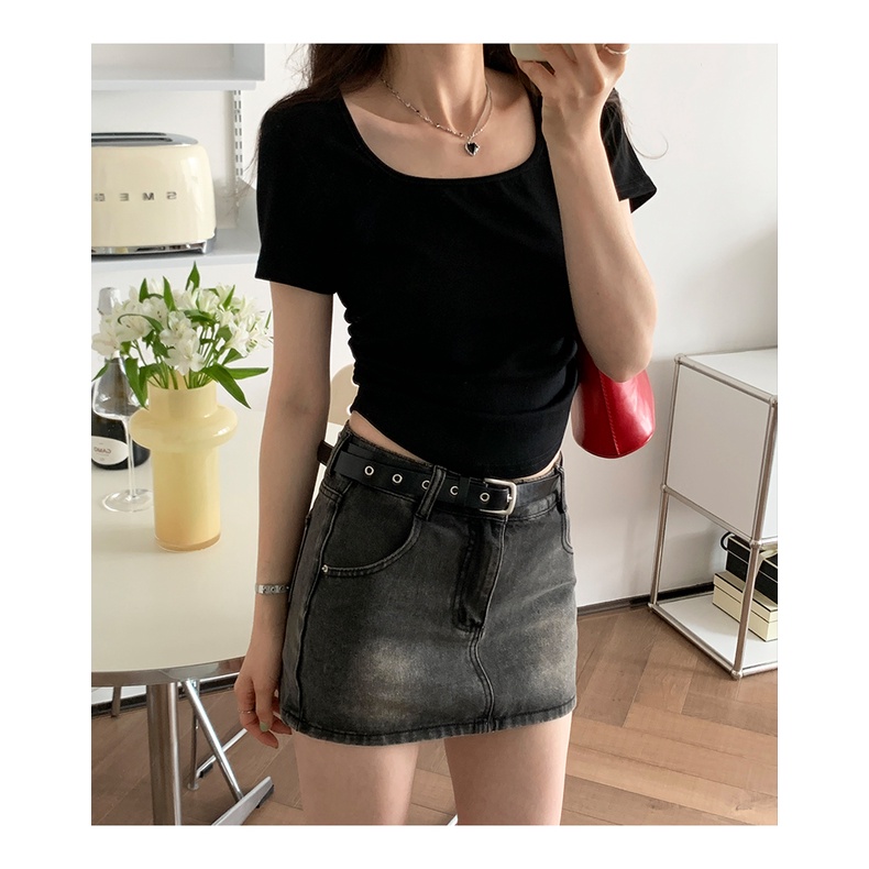 Áo croptop SUXI cổ vuông tay ngắn dáng ôm thời trang mùa hè dành cho nữ