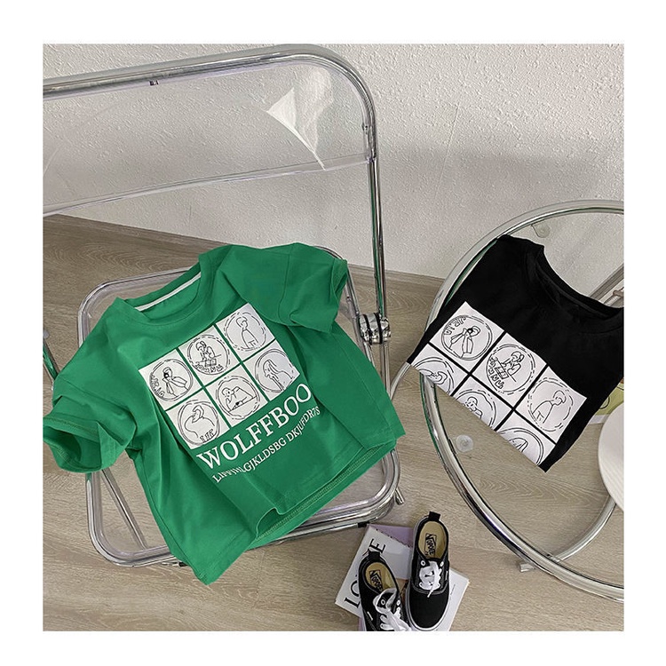 Áo Thun 100% cotton Tay Ngắn Thoáng Khí In Họa Tiết Hoạt Hình Dành Cho Trẻ Em