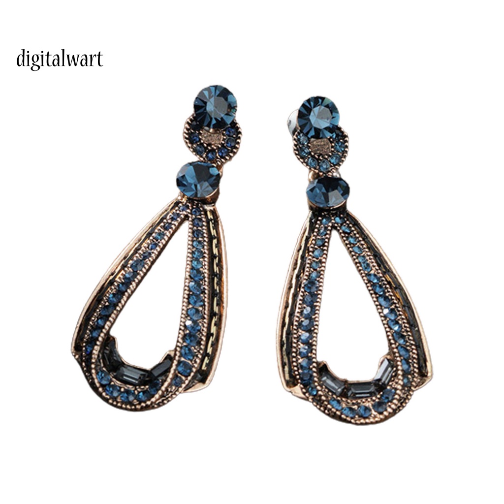 Kỹ Thuật Số| Khuyên Tai Giọt Nước Đính Đá Xanh Lam Hình Giọt Nước Phong Cách Vintage