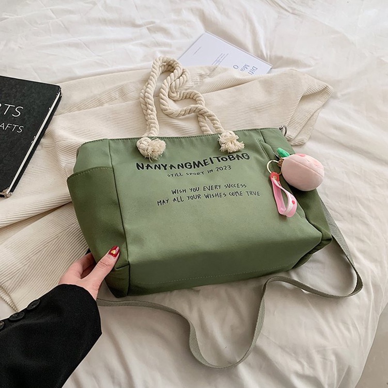 Túi tote Đeo Vai Bằng Vải Bạt cotton In Chữ Có Dây Treo Cho Nữ