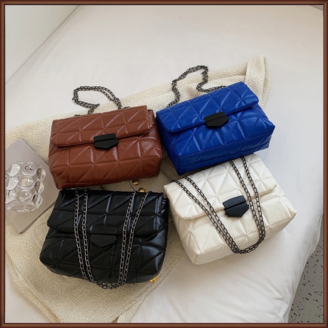 Túi Đeo Chéo Giả Da Khóa Nam Châm Thêu Họa Tiết Kim Cương Thời Trang Nữ Sang Trọng