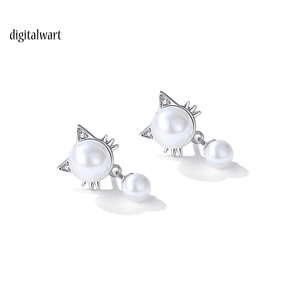 Kỹ Thuật Số| 1 Cặp Bông Tai Dạng Treo Hình Mèo Màu Trắng Chống Mài Mòn / Phai Màu Cho Làm Việc