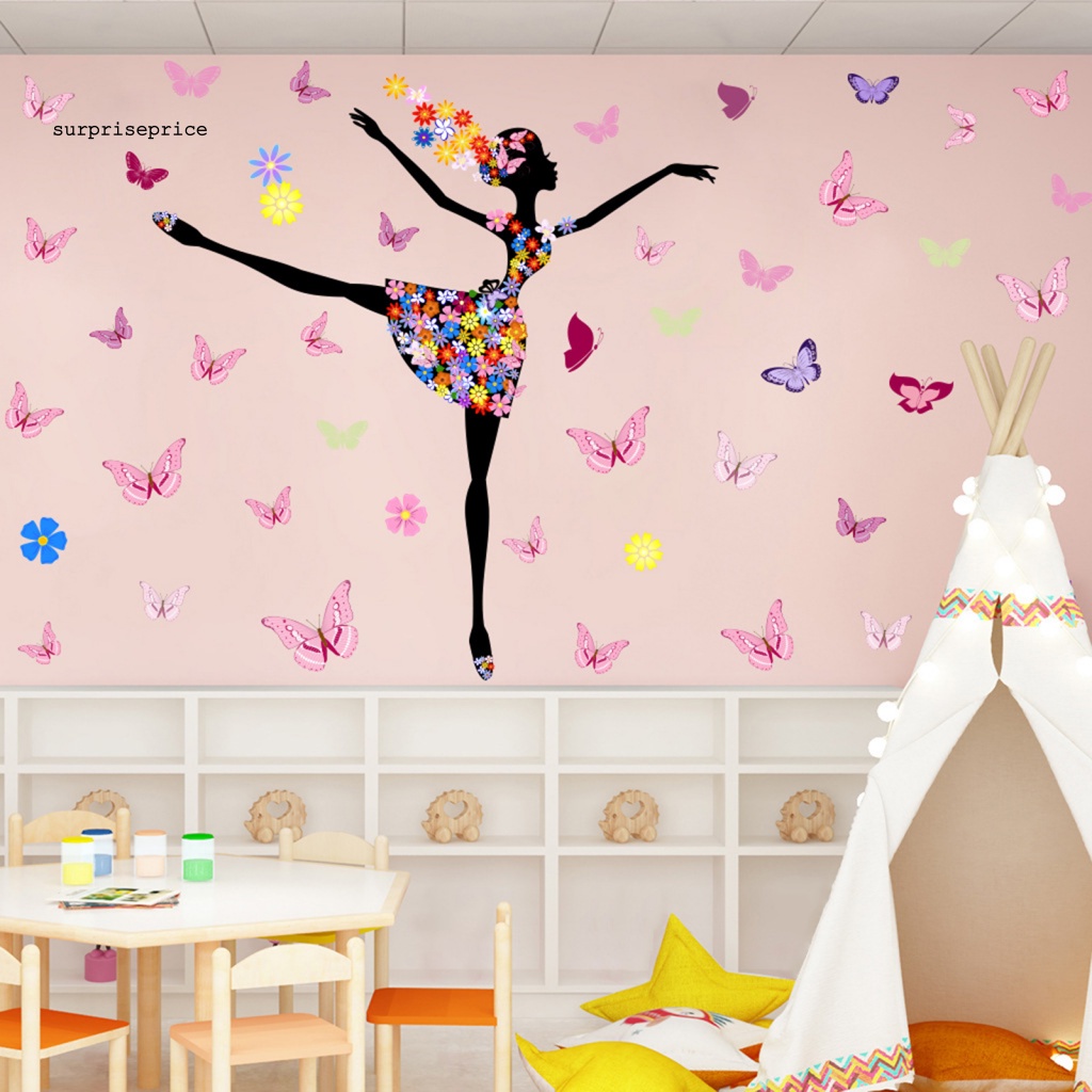 1 Tấm Decal dán tường DIY Hình Cô Gái Múa Ba Lê Hoạt Hình Nhiều Màu Sắc Trang Trí Nhà Cửa