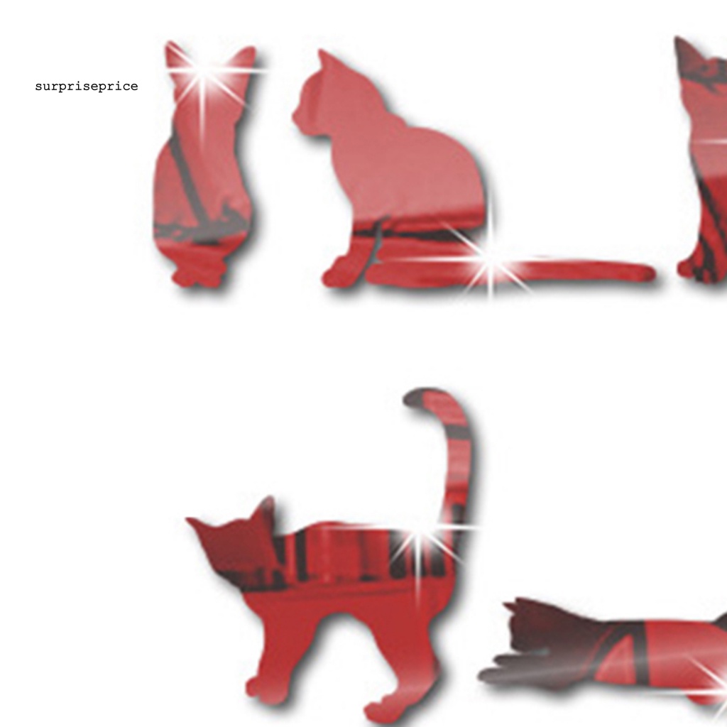 Bộ 9 Miếng Dán Tường Tráng Gương Họa Tiết Hoạt Hình Mèo Sáng Tạo Trang Trí Nhà Cửa