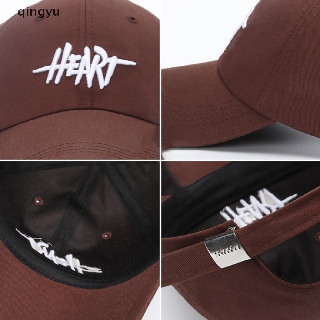 Qingyu Mũ Lưỡi Trai cotton Thêu Hình Trái Tim Có Thể Điều Chỉnh Cho Nam Nữ
