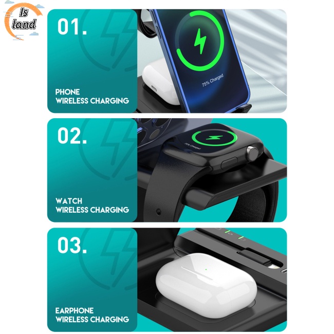 Đế Sạc Nhanh Không Dây 3 Trong 1 15w Cho Điện Thoại Ios / Đồng Hồ / Tai Nghe