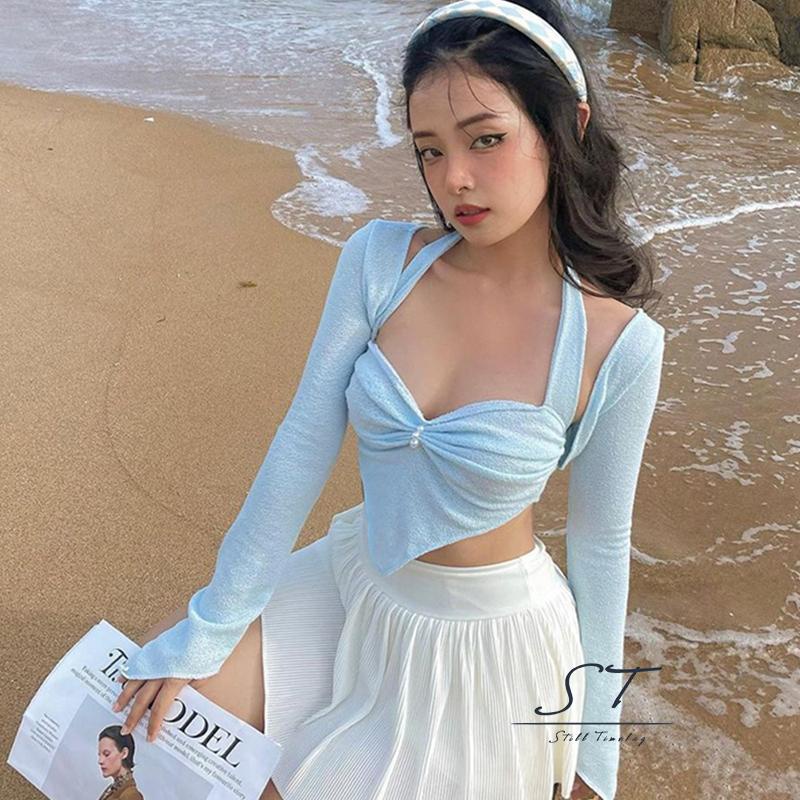 Áo Croptop Sát Nách Màu Sắc Trơn Cổ Khoét Sâu Gợi Cảm CY03