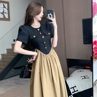 Hepburn style summer retro advanced French temperament small waist slimming A- line dress SUPD