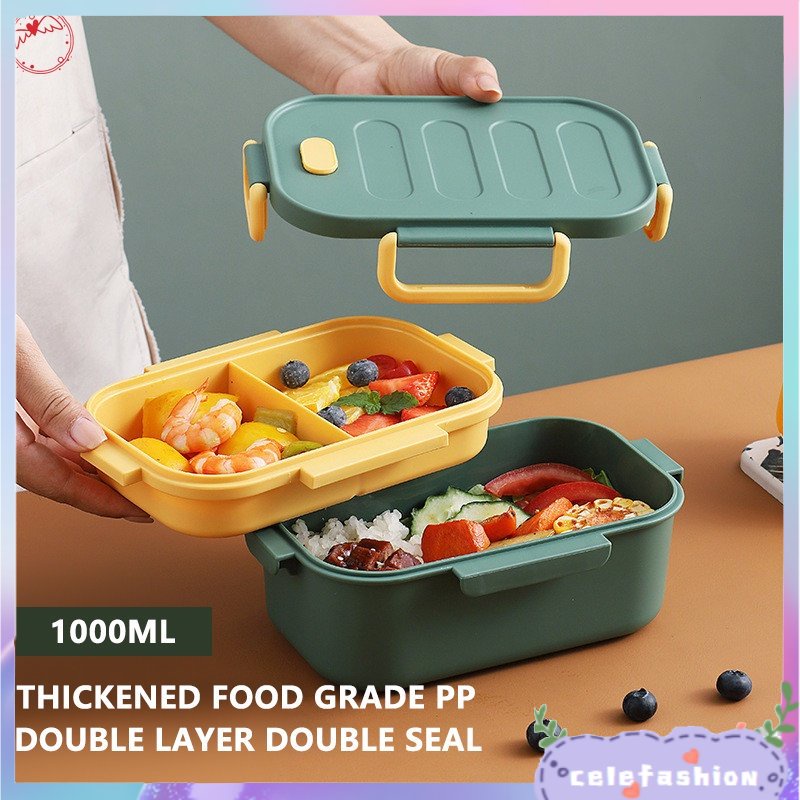 Hộp Đựng Cơm Trưa Hai Tầng Bằng Nhựa PP Khóa Nhựa PP Có Thể Sử Dụng Trong Lò Vi Sóng