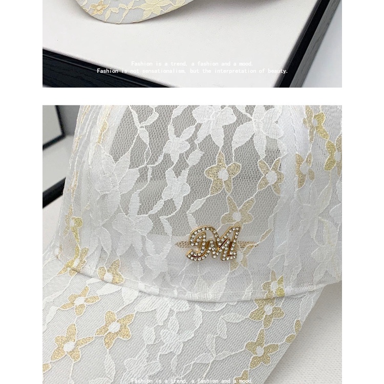 Mũ Lưỡi Trai Chống Nắng Phối Ren Đính Đá Phong Cách Hàn Quốc Thời Trang Xuân Hè Cho Nữ