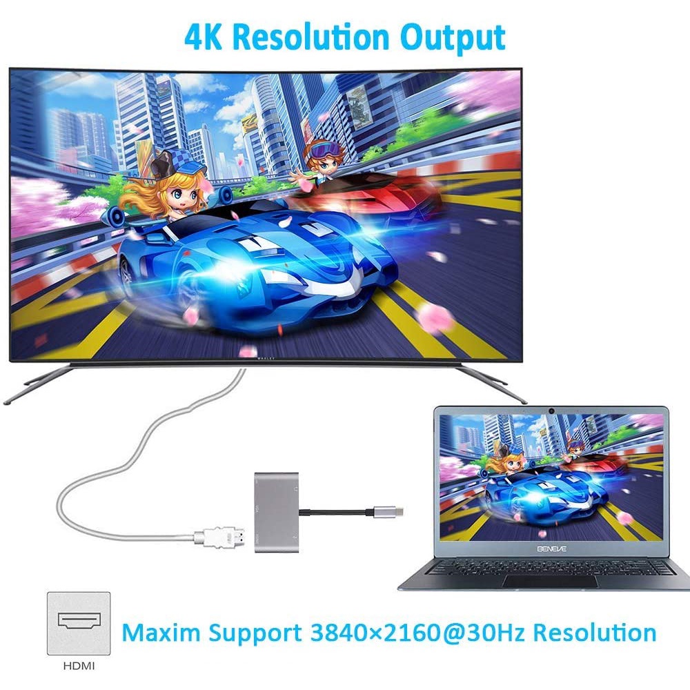 Bộ ChuyểN ĐổI Âm Thanh USB C Sang HDMI 4k VGA + 1080P VGA USB 3.0 USB-C PD Cho MacBook / Dell XPS / Samsung