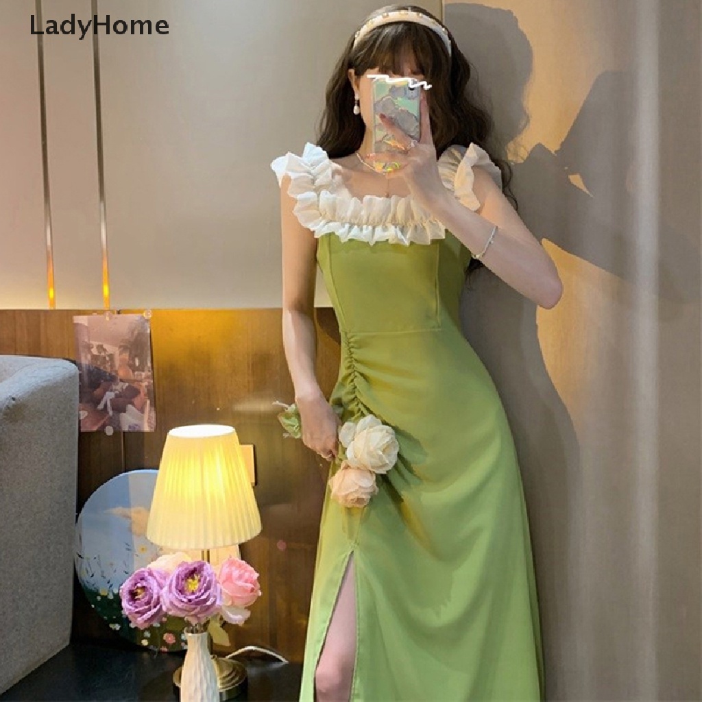 Lhj Đầm Midi Xếp Ly Diềm Xếp Nếp Phong Cách Pháp Thanh Lịch Gợi Cảm Mùa Hè Cho Nữ TPN