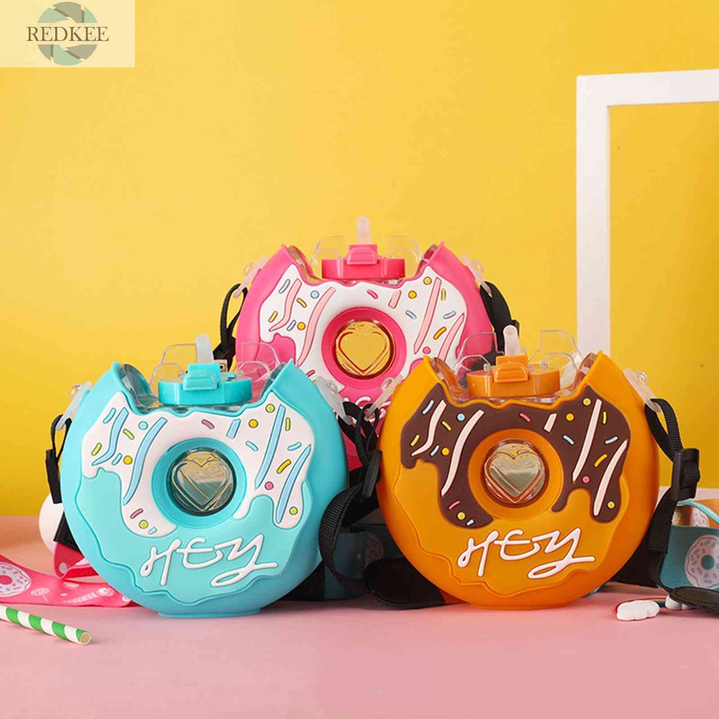 Bình Nước Nhựa 380ml Hình Bánh Donut Dễ Thương