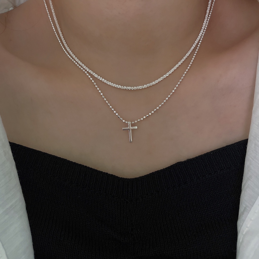 Vòng cổ Hai Lớp Mặt Chữ Thập Lấp Lánh