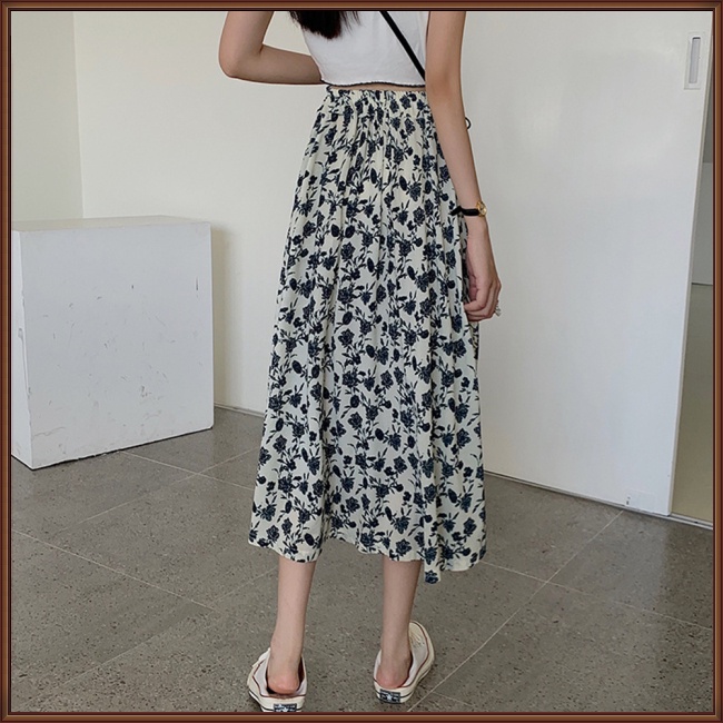 Chân Váy Lưng Cao Co Giãn In Họa Tiết Hoa Phong Cách Pháp Cổ Điển Thời Trang Mùa Hè Cho Nữ