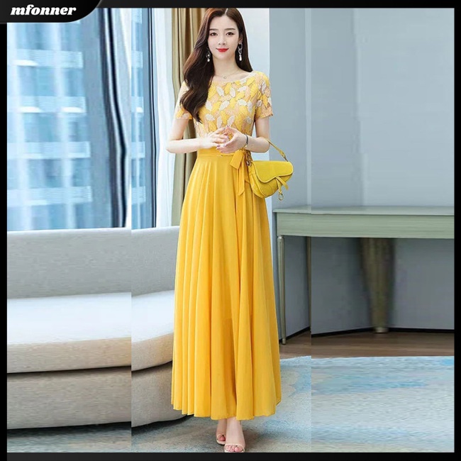 Đầm Midi Tay Ngắn Cổ Tròn Màu Sắc Tương Phản Thời Trang Mùa Hè Dành Cho Nữ