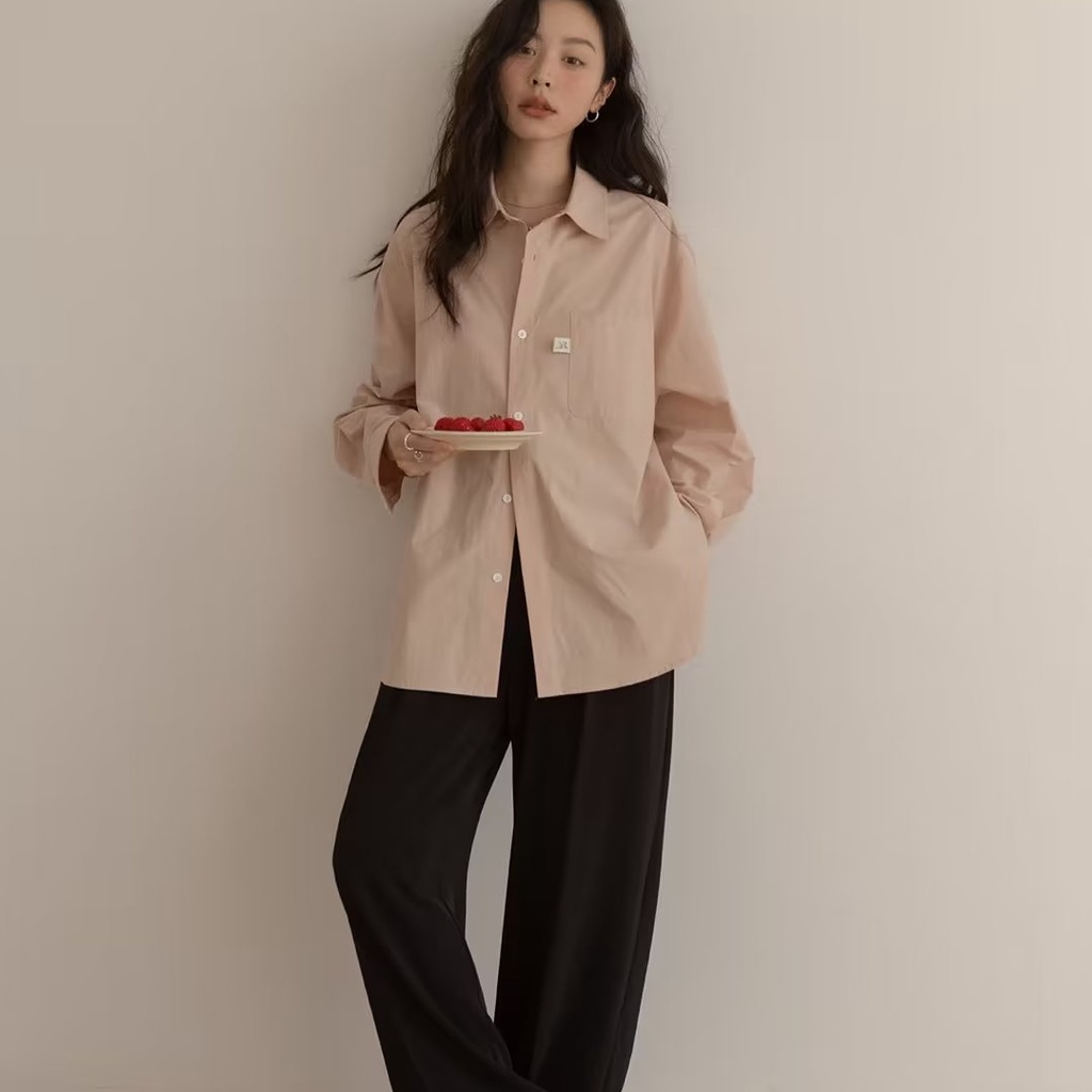 Áo Sơ Mi Cotton Nguyên Chất Dài Tay Dáng Rộng Phong Cách Mới