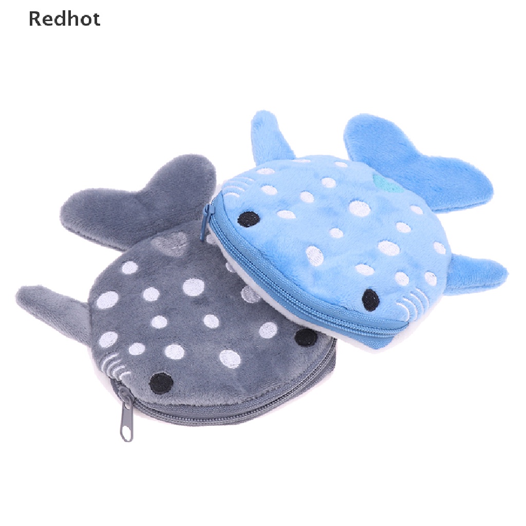 &lt; Redhot &gt; Ví Đựng Tiền Xu Hình Cá Mập Nhồi Bông Có Khóa Kéo Dễ Thương Cho Bé