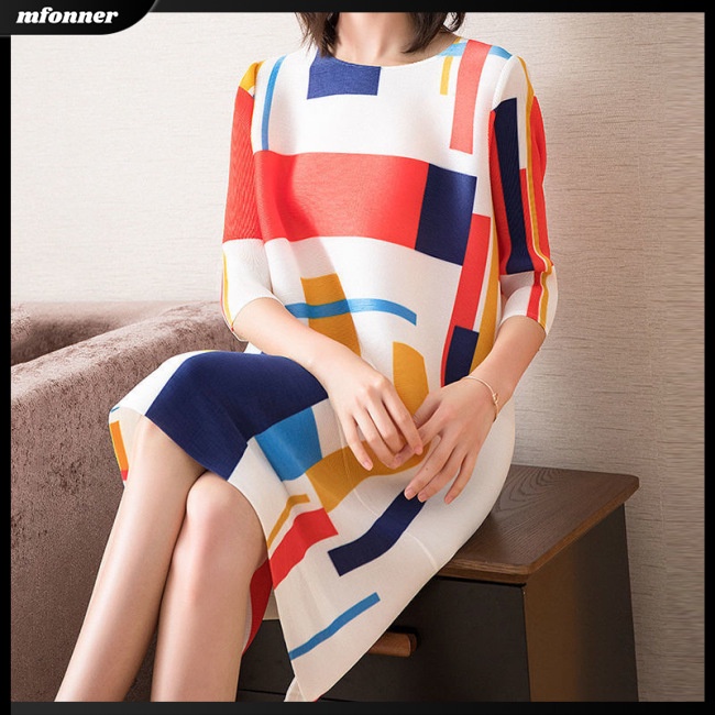 Đầm Midi Cổ Tròn Tay Lỡ Dáng Rộng In Họa Tiết Thời Trang Mùa Hè Xinh Xắn Cho Nữ