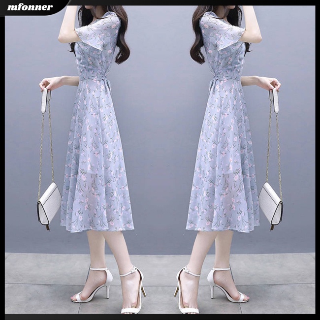 Đầm Dáng Chữ A Tay Ngắn Cổ Tròn in Hoa Thời Trang Mùa Hè Cho Nữ
