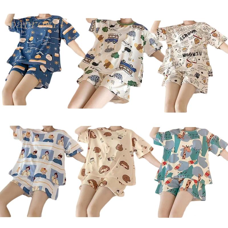 Bộ Đồ Ngủ 2 Món Áo Thun Tay Ngắn Phối Quần Short Cỡ Lớn In Hoạt Hình Dễ Thương Cho Nữ