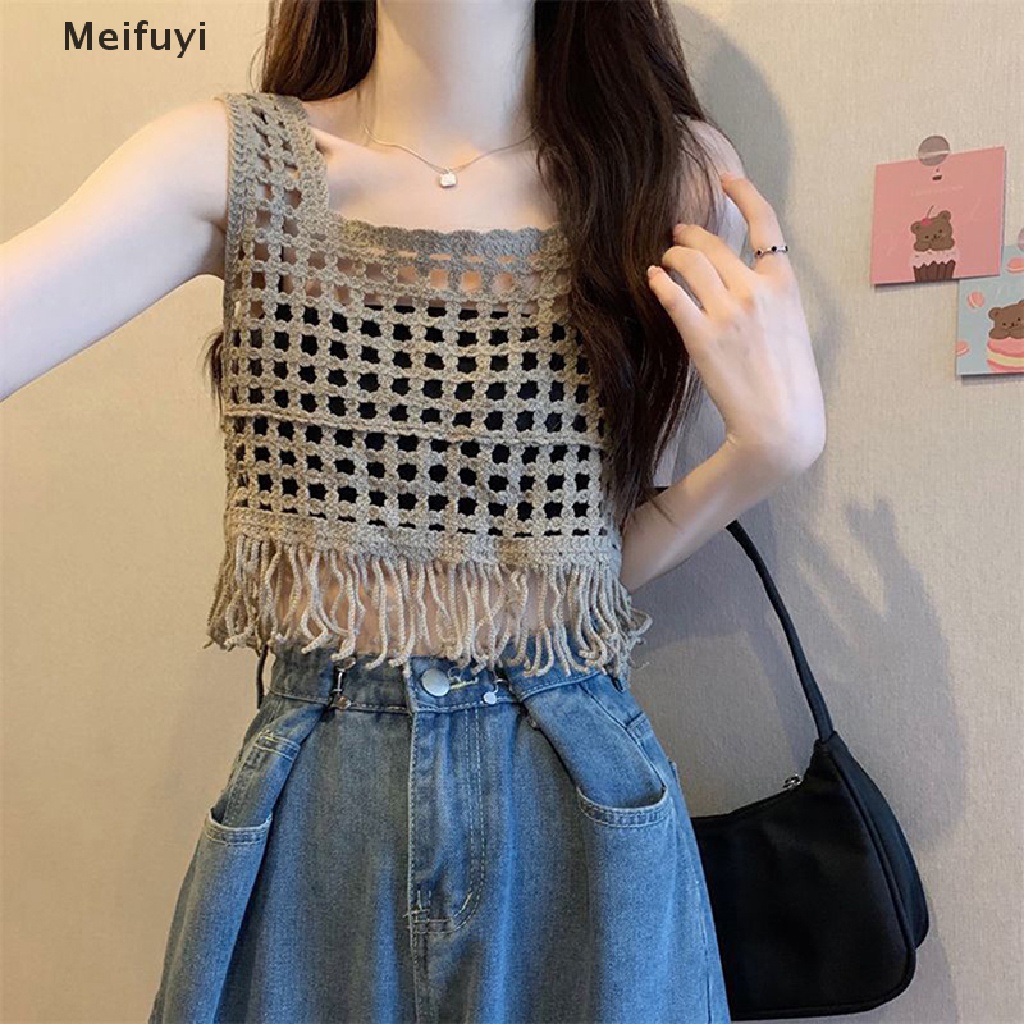 Áo Dệt Kim Sát Nách Dáng Rộng Cổ Vuông Phối Tua Rua Thời Trang Mùa Hè Quyến Rũ Cho Nữ